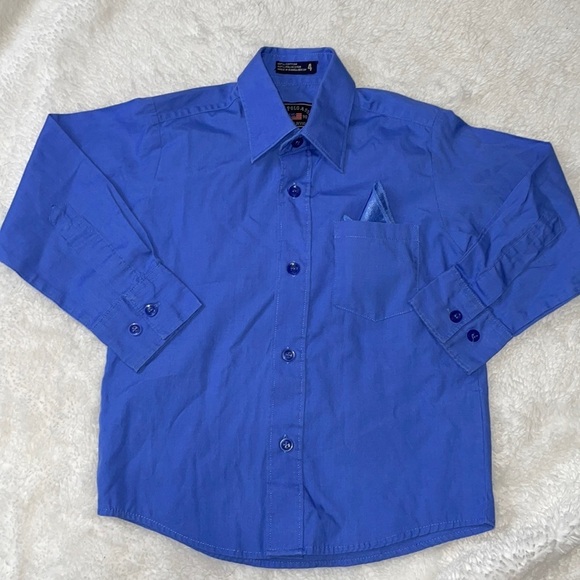 Boy U.S. Polo Association Blue Dress‎ Shirt with pocket square - Picture 1 of 4